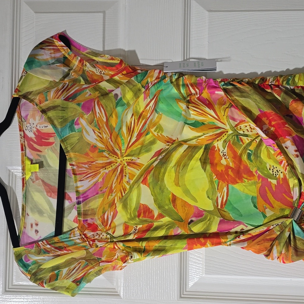 NWT Guess Layla Tropical Knot Accent Mini Dress Yellow Multi Size S - Picture 6 of 11